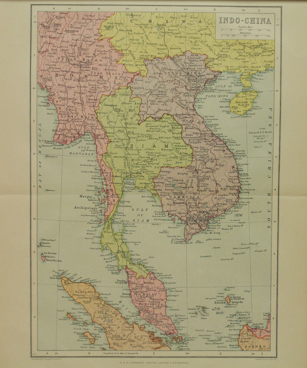 Map, Indo China, The Edinburgh Geographical Institute, John Bartholomew and Sons Ltd,  W & R Chambers,