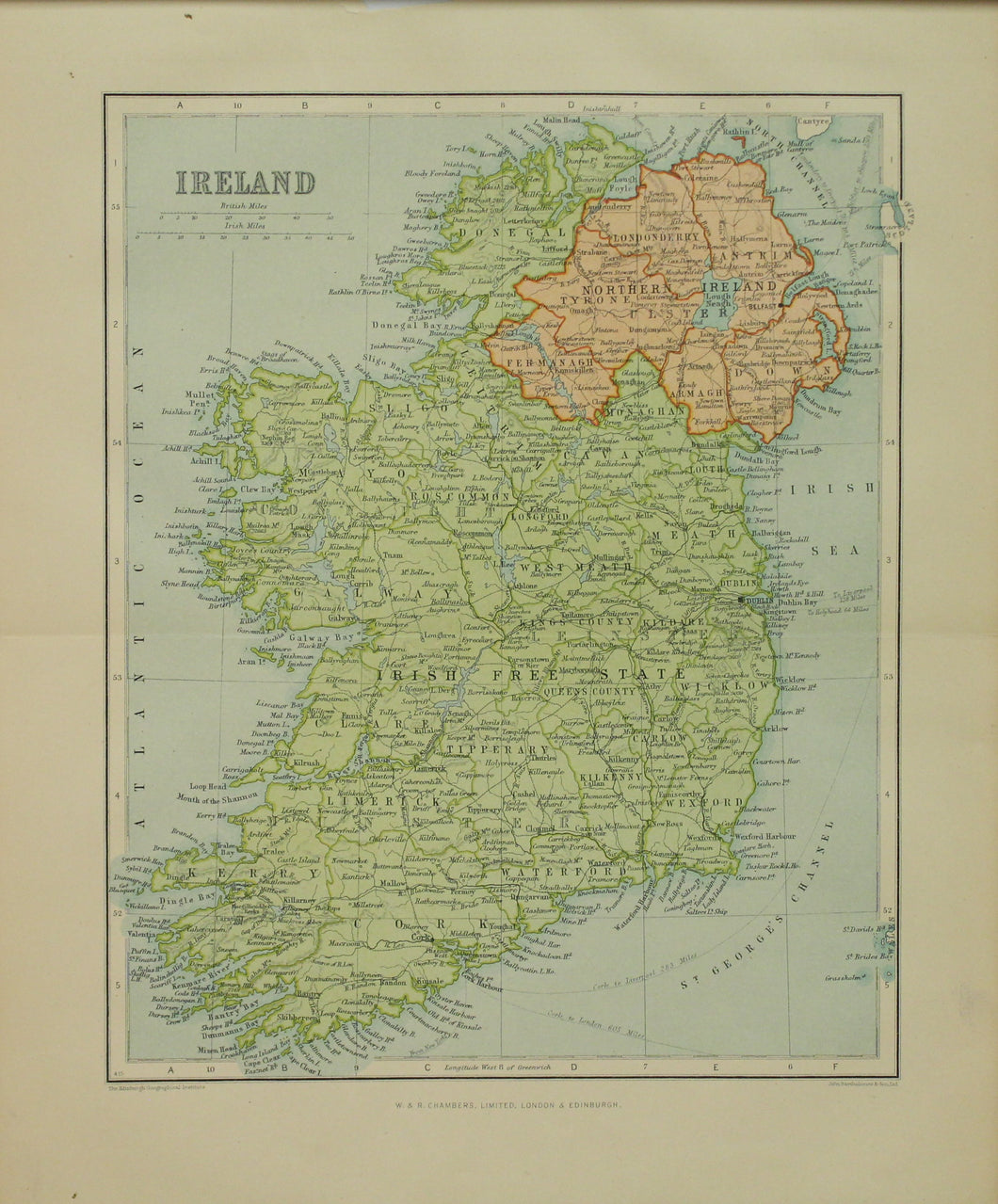 Map, Ireland, The Edinburgh Geographical Institute, John Bartholomew and Sons Ltd,  W & R Chambers,