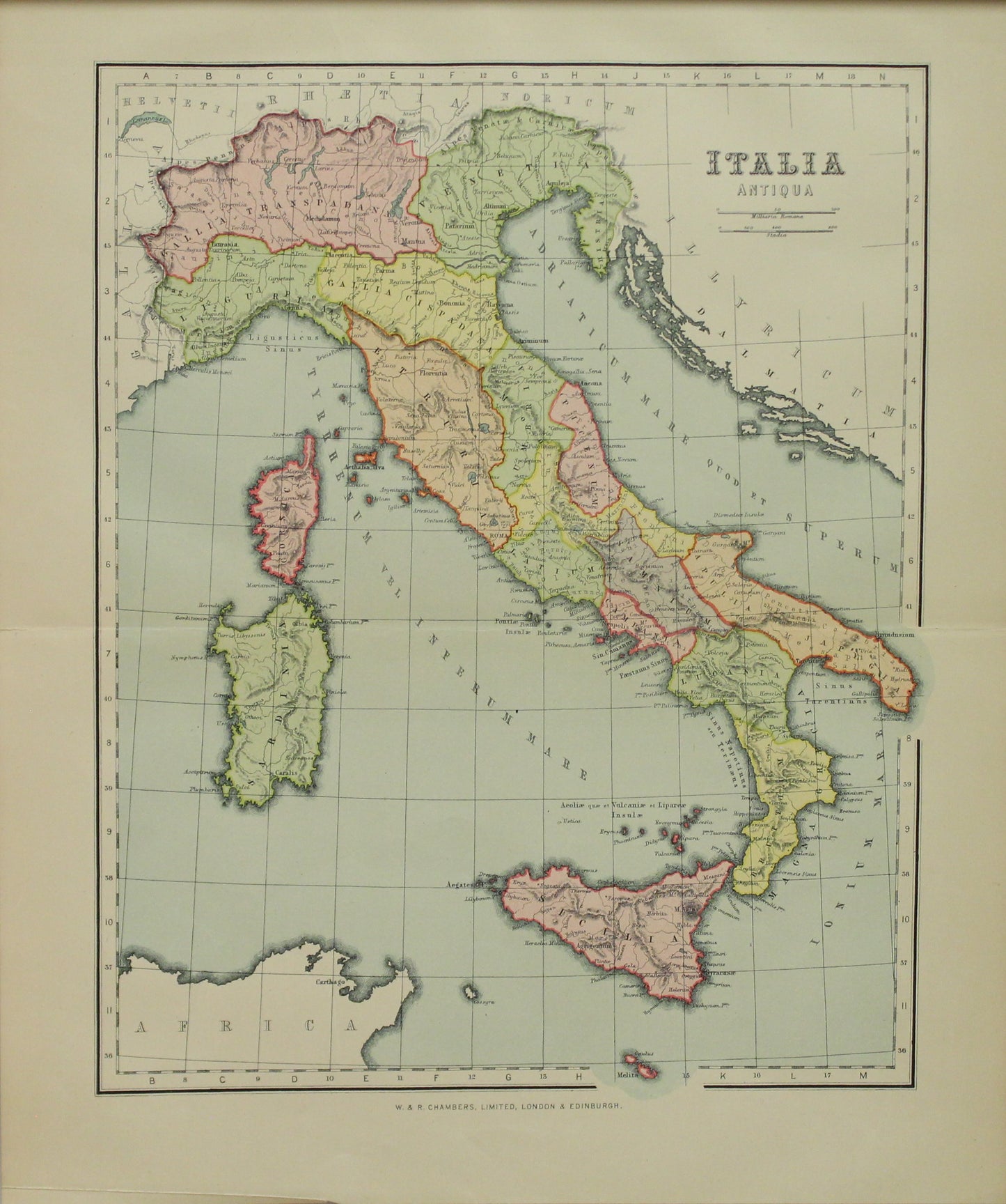 Map,Italia, Antiqua, W & R Chambers, London and Edinburgh. c1880