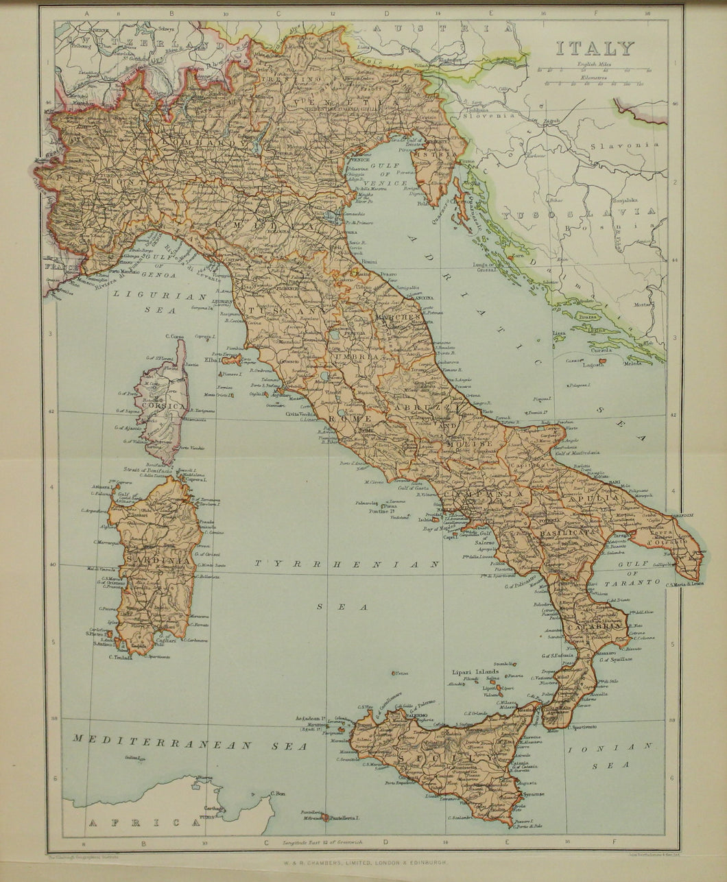 Map, Italy, The Edinburgh Geographical Institute, John Bartholomew and Sons Ltd,  W & R Chambers,