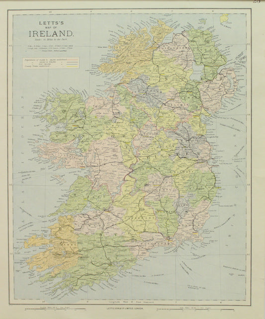 Map, Ireland, Letts Popular Atlas, 1886