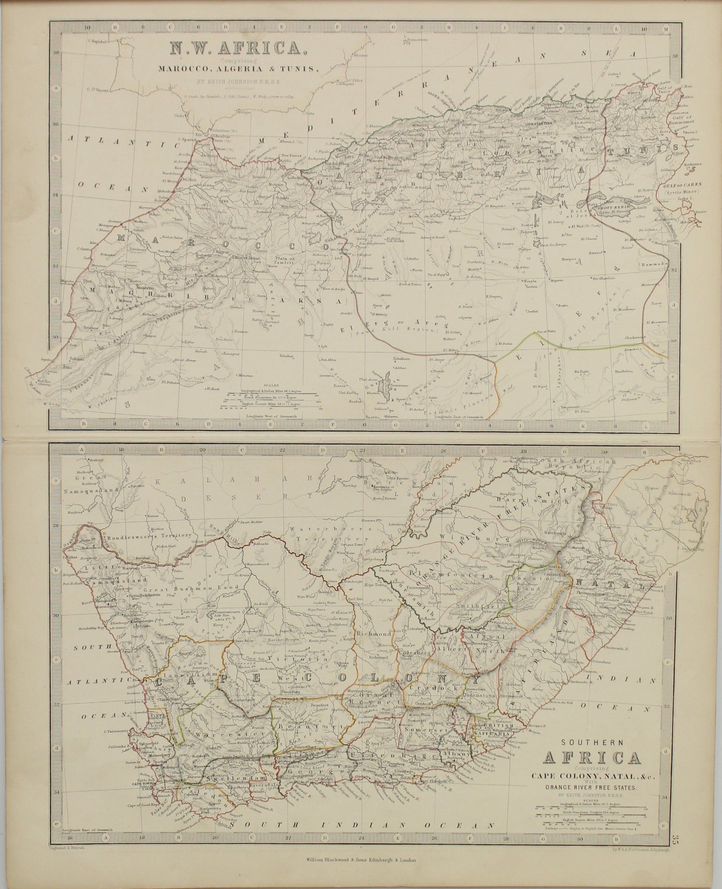 Map, William Blackwood and Sons, North West Africa, and Southern Africa, c1864