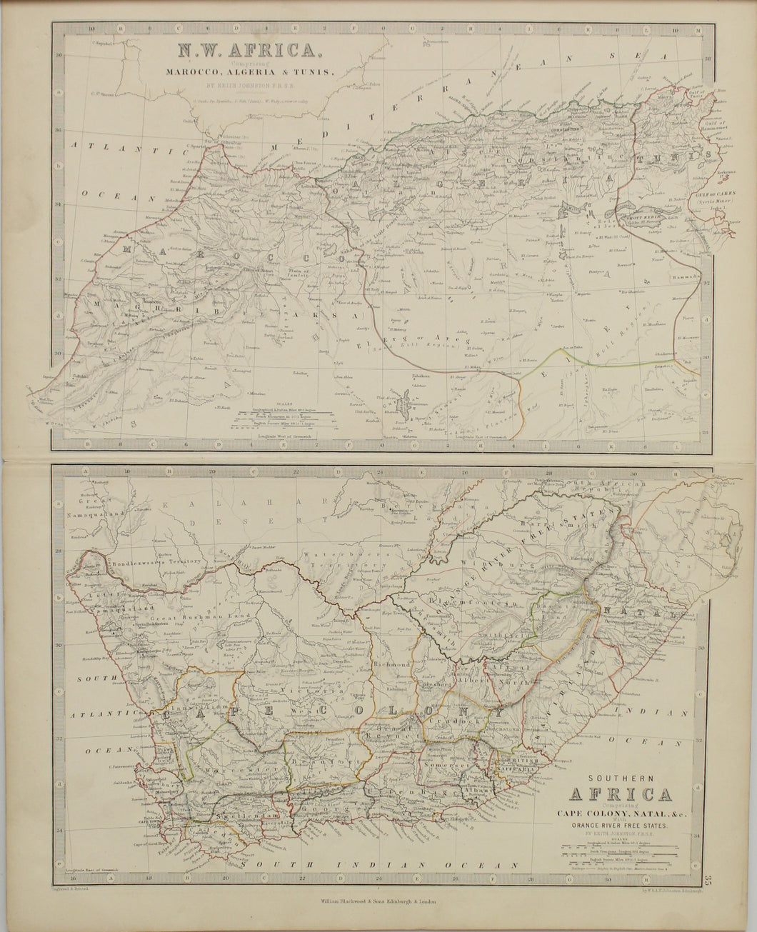 Map, William Blackwood and Sons, North West Africa, and Southern Africa, c1864