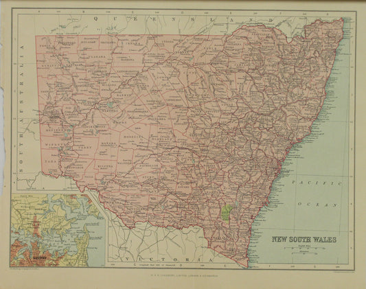 Map, New South Wales, The Edinburgh Geographical Institute, John Bartholomew and Sons Ltd,  W & R Chambers,