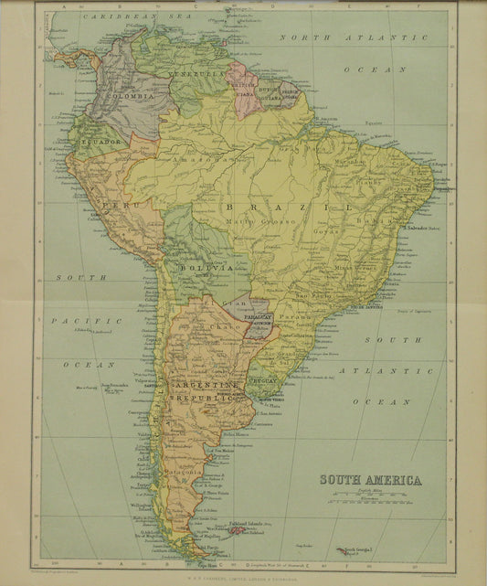 Map, South America, Back, The Edinburgh Geographical Institute, John Bartholomew and Sons Ltd,  W & R Chambers,