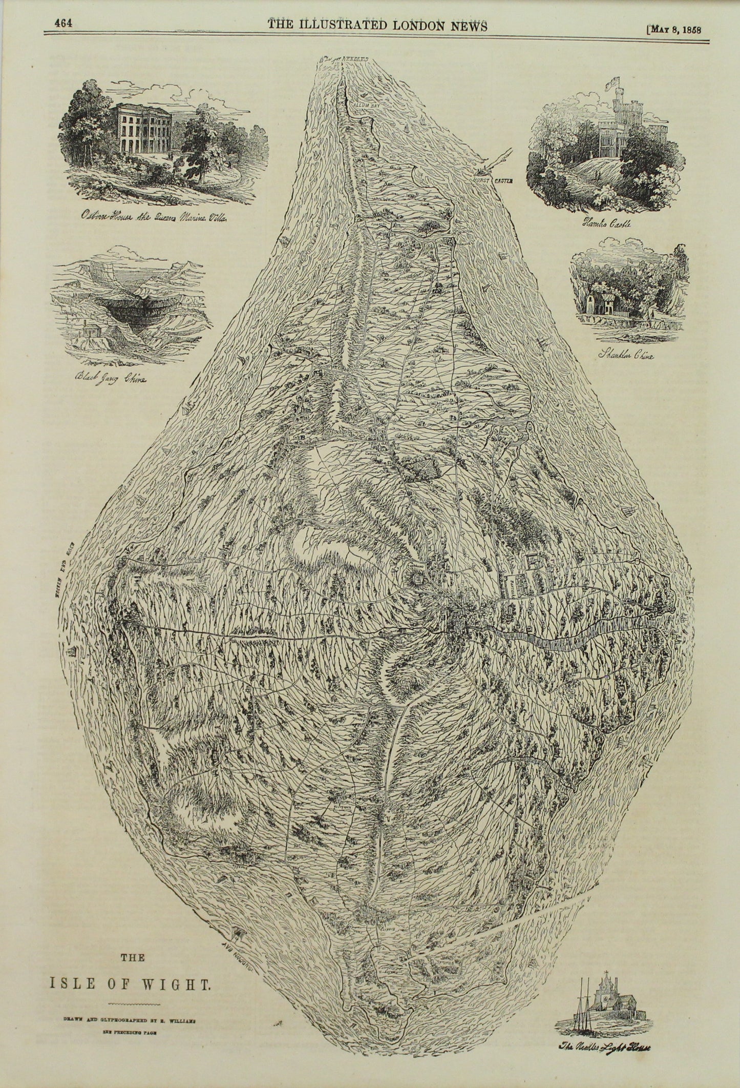 Map, Isle of Wight, Illustrated London News, May 8, 1858