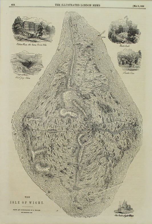 Map, Isle of Wight, Illustrated London News, May 8, 1858