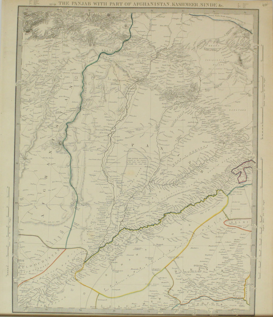 Map, The Punjab with Part of Afghanistan, Kashmeer and Sinde, Chapman and Hall, c1839