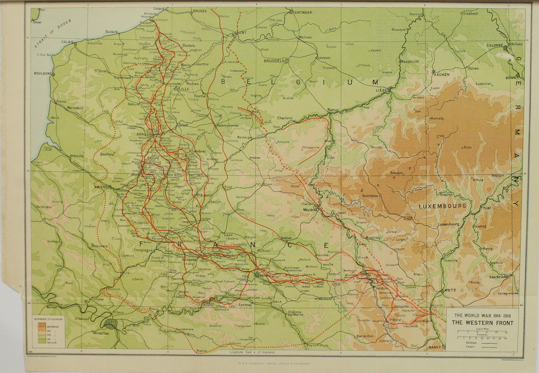 Map, The Western Front, The Edinburgh Geographical Institute, John Bartholomew and Sons Ltd,  W & R Chambers,