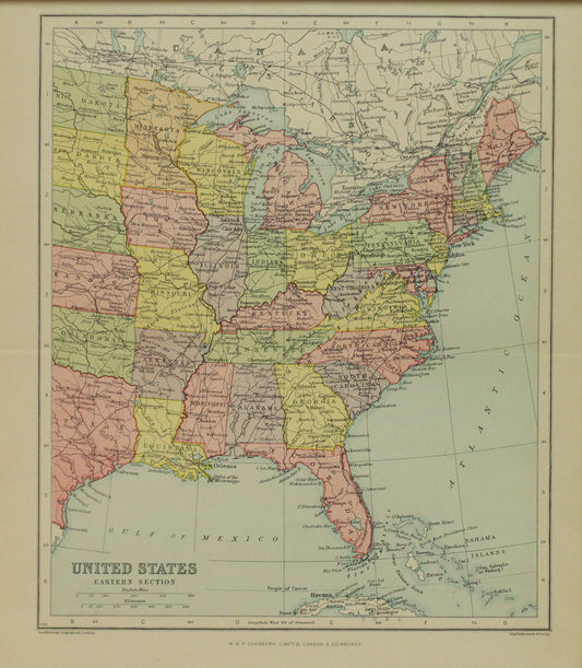 Map, United States, The Edinburgh Geographical Institute, John Bartholomew and Sons Ltd,  W & R Chambers,