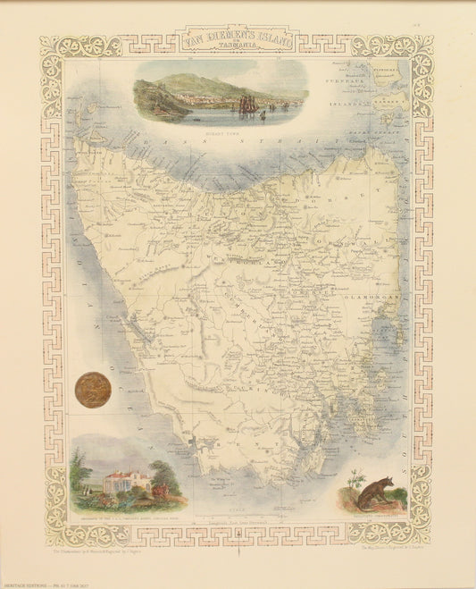 Map, Tallis John, Van Dieman's Island of Tasmania, c1851 REPRODUCTION