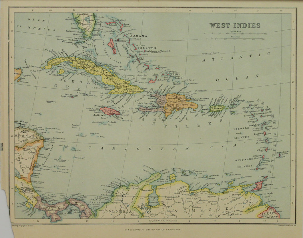 Map, West Indies, The Edinburgh Geographical Institute, John Bartholomew and Sons Ltd,  W & R Chambers,