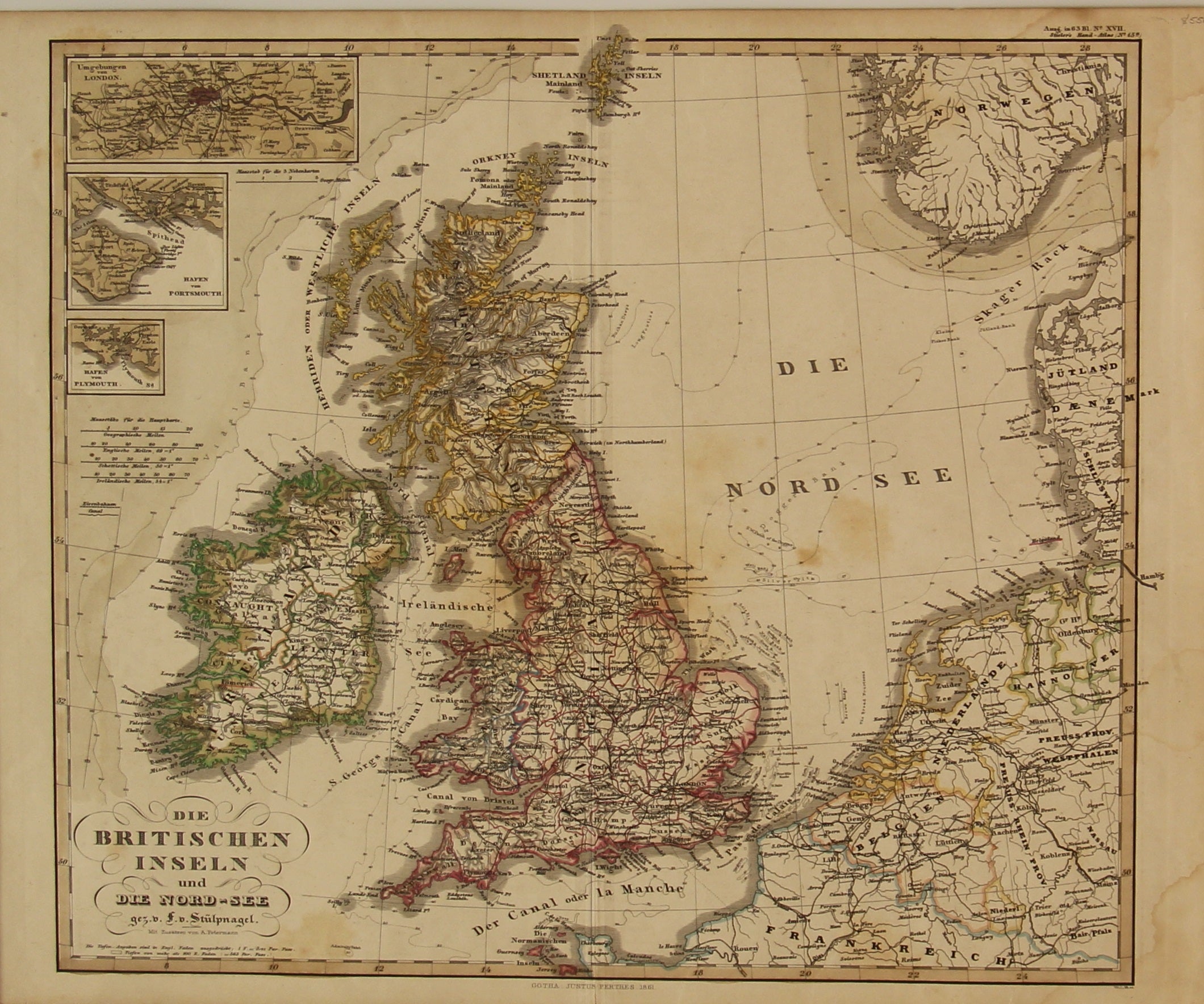 Map, Steiler Adolf, Britischen, Inneln, Edited Peterman, Steiler's Han ...