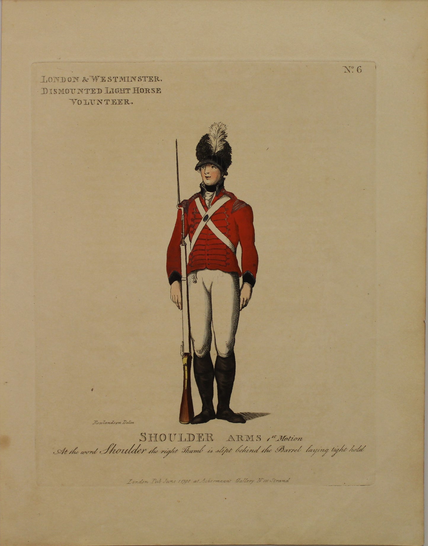 Military, Rowlandson Thomas, London and Westminster Dismounted Light Horse Volunteer, Shoulder Arms, #6, 1798
