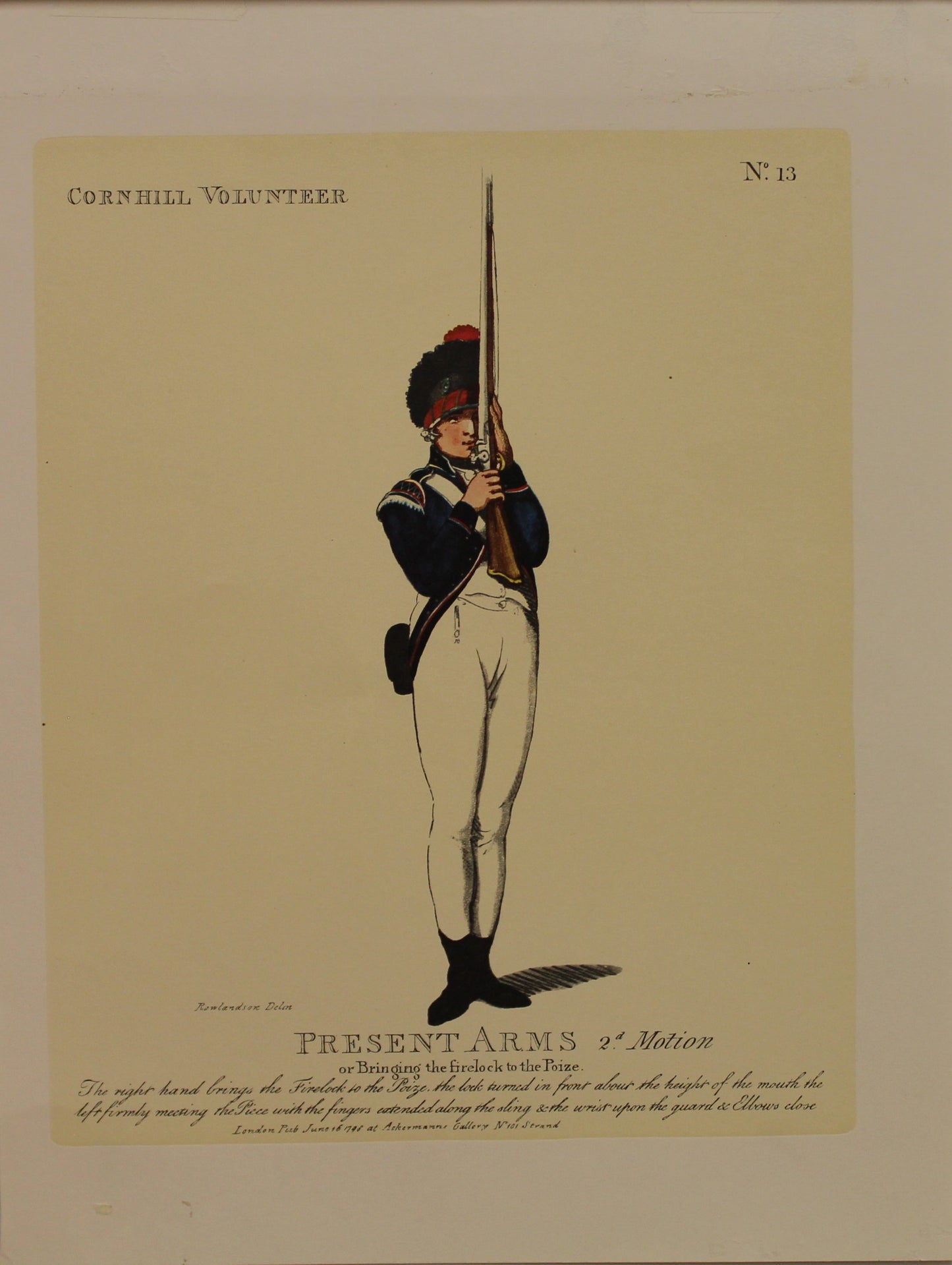 Military, Rowlandson Thomas, Cornhill Volunteer, Present Arms, #13, c1798, Reproduction