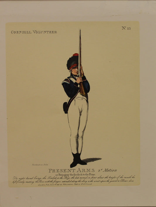 Military, Rowlandson Thomas, Cornhill Volunteer, Present Arms, #13, c1798, Reproduction
