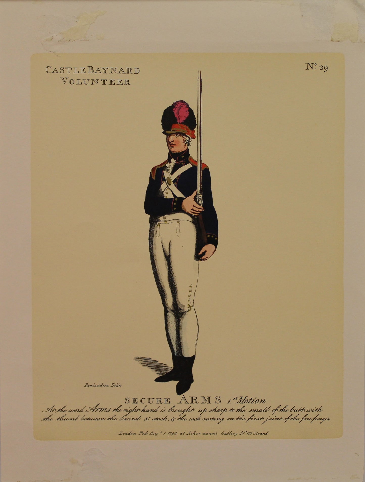 Military, Rowlandson Thomas, Castle Baynard Volunteer, Secure Arms, #29,  c1798, Reproduction