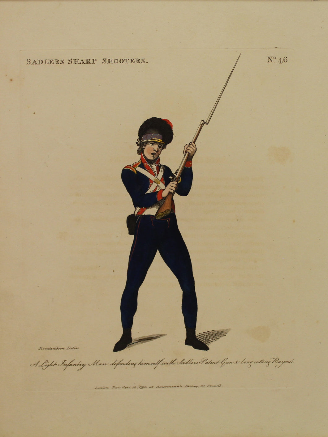 Military, Rowlandson Thomas, Sadlers Sharp Shooters, Light Infantry Defending Himself, #46, 1798