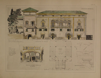 Architecture, Spanish Renaissance, Palace Morell, Plate 56, Elevation to Borne, Elevation and Details of Facade, Palma,  Majorca