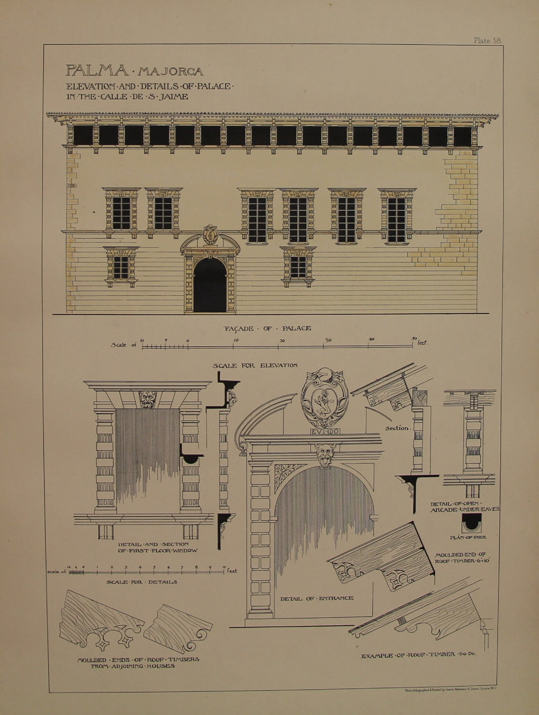 Architecture, Spanish Renaissance, Plate 58, Palma, Majorca, Details taken from the Palace of Calle De S Jaime, c1888