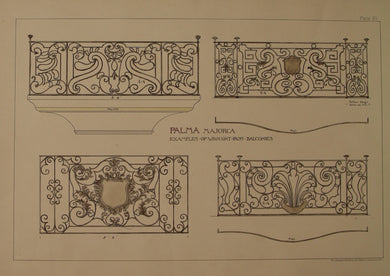 Architecture, Spanish Renaissance, Plate 57 , Palma, Majorca, Examples of Wrought Iron Balconies, c1888te