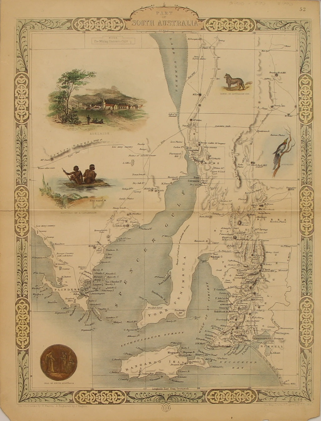 Map, Tallis John, Part of South Australia,  c1851, Original