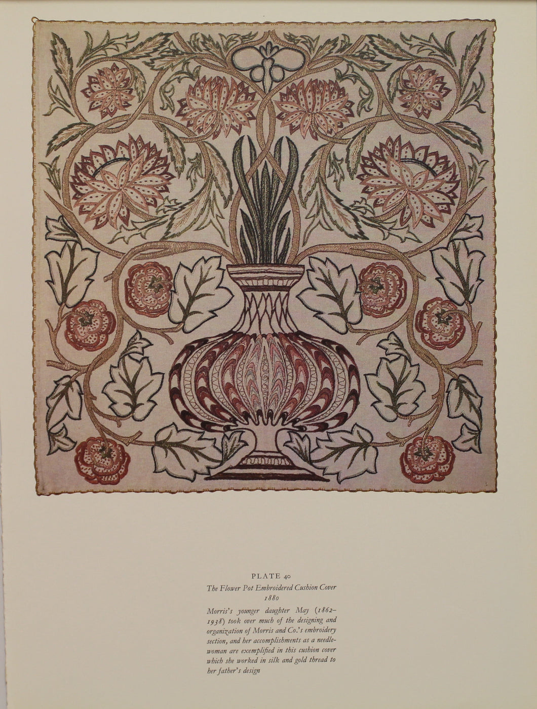 Decorator, Morris William, Fabric Design Embroidered Cushion, The Flower Pot, Art Nouveau, Plate 40, c1880