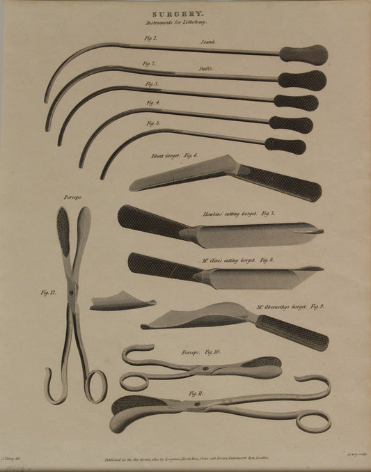 Professions, Anatomy, Surgery, Instruments for Lithotomy, c1812,