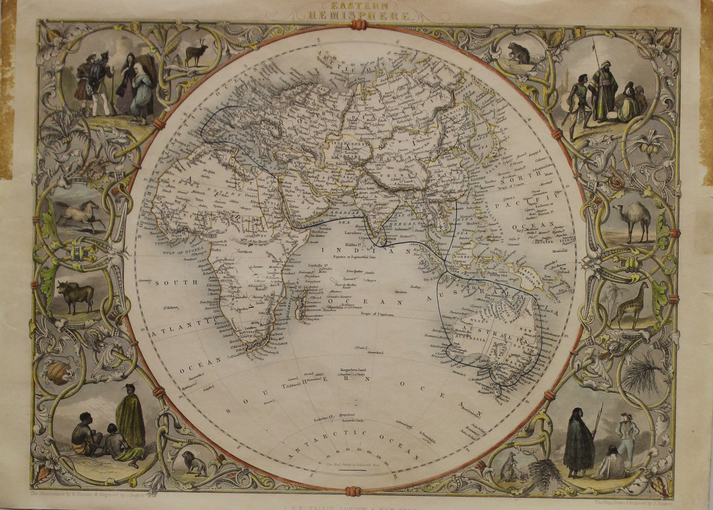 Map, Tallis John, Eastern Hemisphere,  c1851