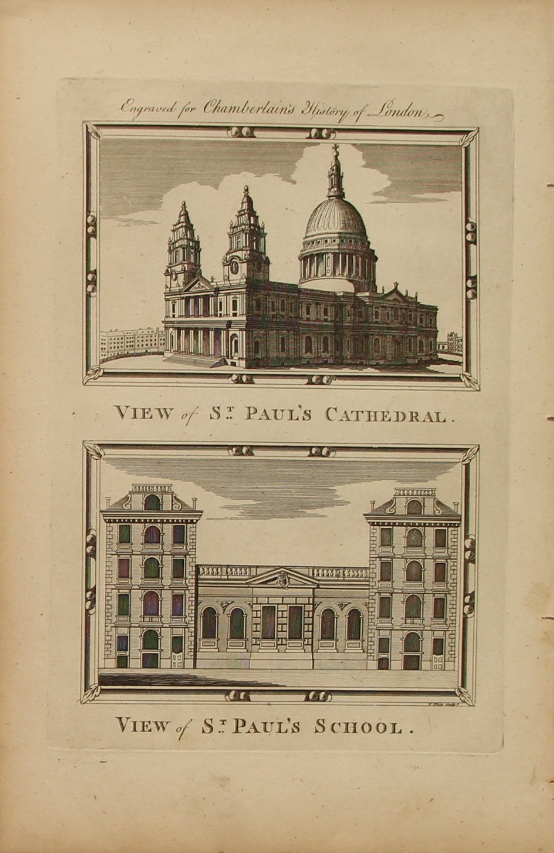 Architecture, View of St Pauls Cathedral and St Pauls School, Engraved for Chamberlains History of London, c1770
