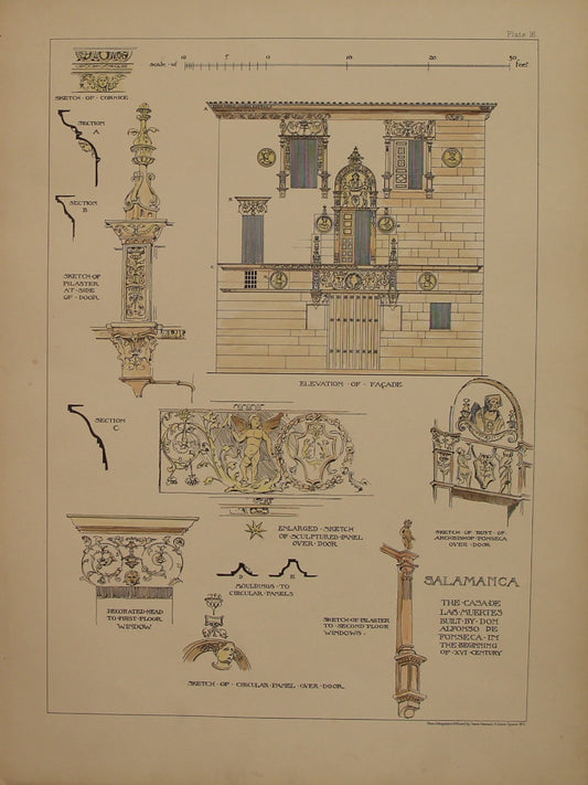 Architecture, Spanish Renaissance, Plate 16, Salamanca, The Casa de Las Muertes,