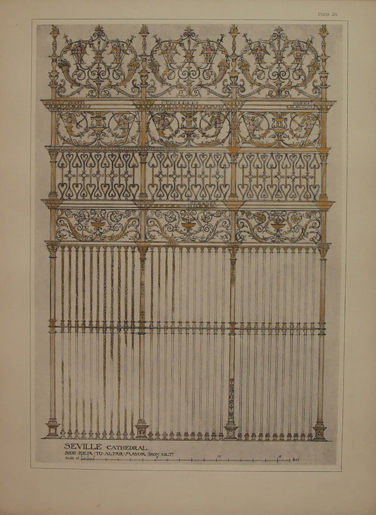 Architecture, Spanish Renaissance, Plate 28, Seville, Cathedral, Side, Reja to Alter, Iron Gilt ,