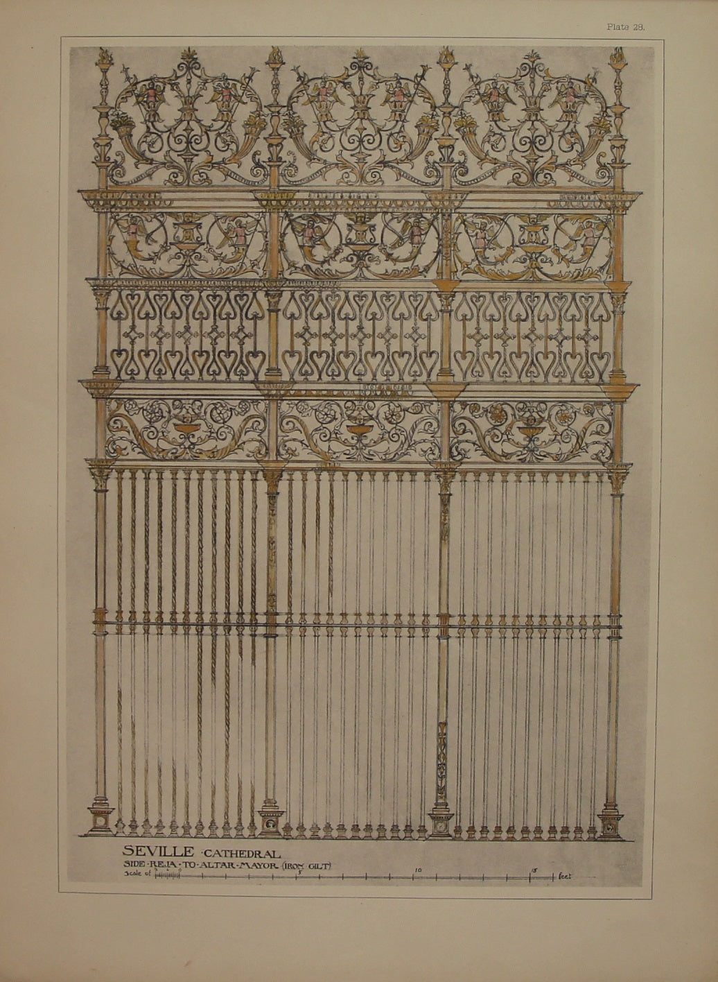 Architecture, Spanish Renaissance, Plate 28, Seville, Cathedral, Side, Reja to Alter, Iron Gilt ,