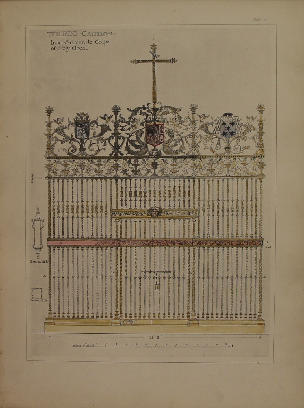 Architecture, Spanish Renaissance, Plate 22, Toledo, The Cathedral, Iron Screen to the Chapel of the Holy Ghost,