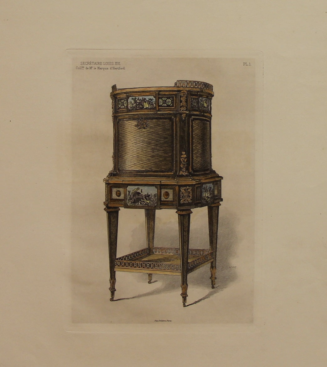 Decorator, Furniture, Les Collections, Celebres, D'Oeuvres D'Art, Secretaire Louis, XVI, From the Collection De M le Marquis d'Hertford, Plate 1, 1864