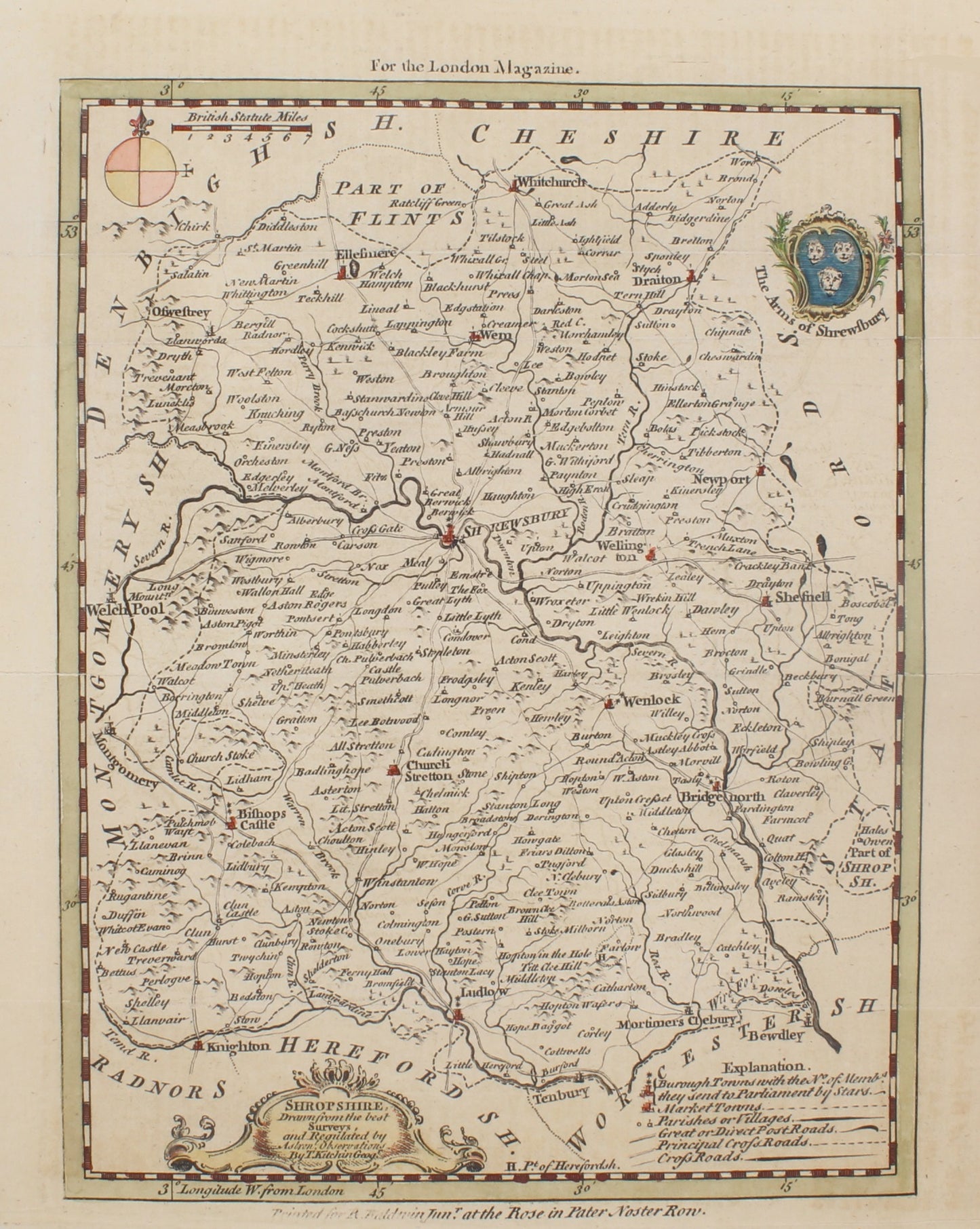 Map, Shropshire, Kitchin, Thomas, The London Magazine,  c1756