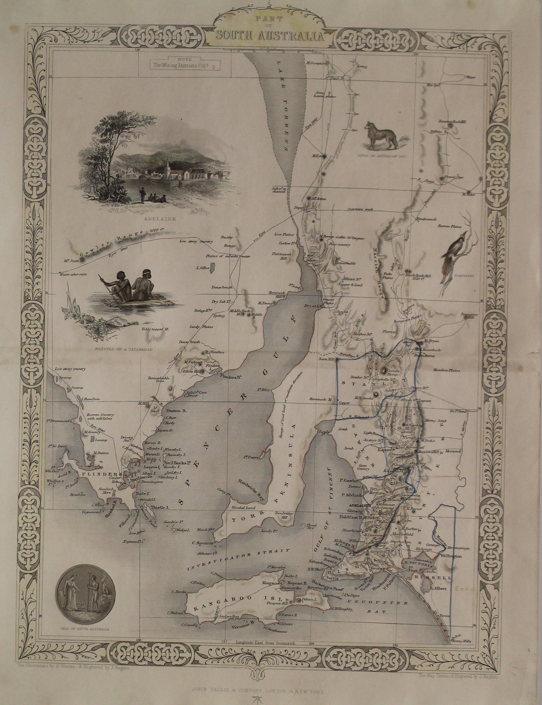 Map, Tallis John, Part of  South Australia,  c1851, Original