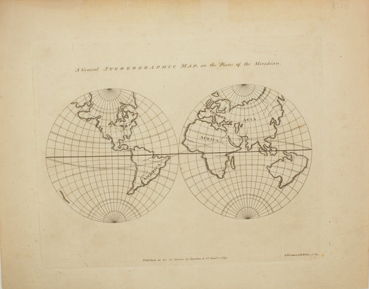 Map, Mallet Alain Manneson, Early Stereographic Map on the Plane of the Meridian, 1783
