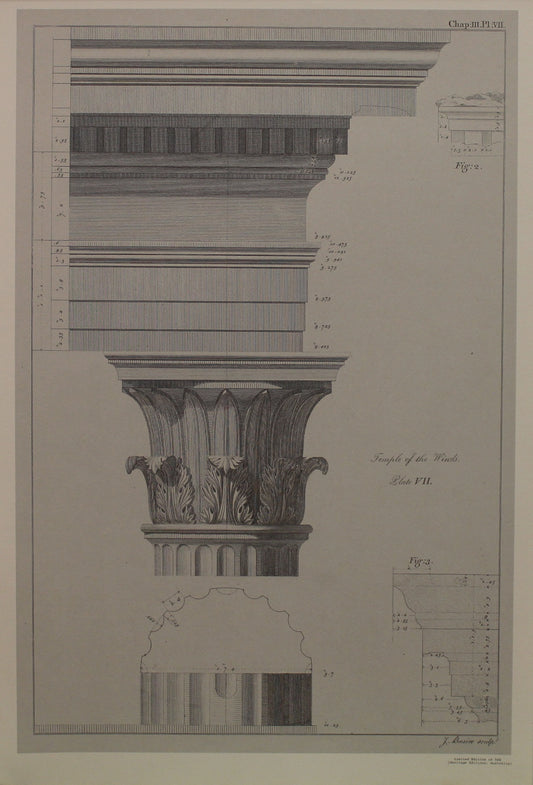 Architecture, Basire J, Temple of the Winds, Plate 7, c1770 Reproduction Black and White