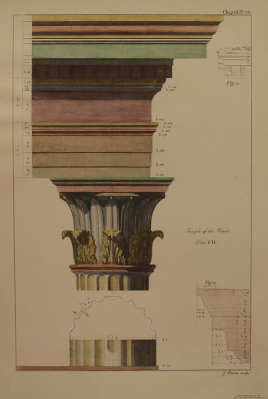 Architecture, Basire J, Temple of the Winds, Plate VII, c1770, Hand Coloured Reproduction