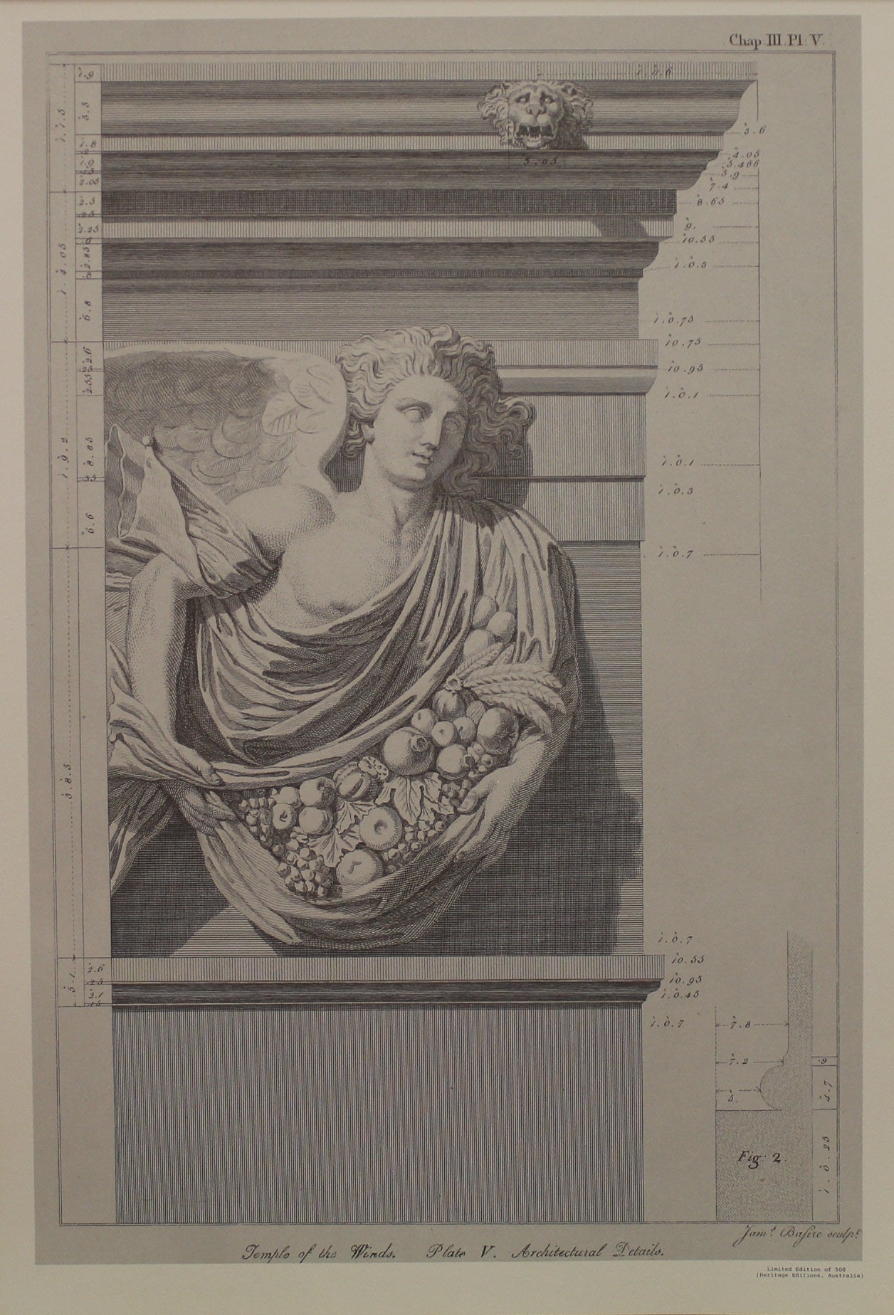 Architecture, Basire J, Temple of the Winds, Plate V, c1770, Reproduction, Black and White