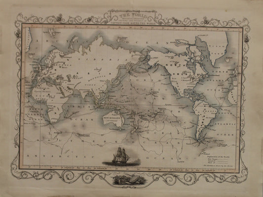Map, Tallis John, Around the World, Mercators Projection showing the voyages of Captain Cook around the World, c1851, Original