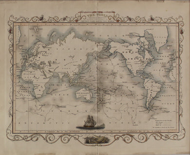 Map, Tallis John, The World, Mercators Projection, Shewing the Voyages of Captain Cook Round the World c1851, Original