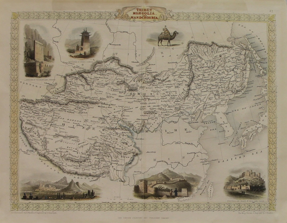 Map, Tallis John, Thibet, Mongolia, and Manchuria,  c1851, Original
