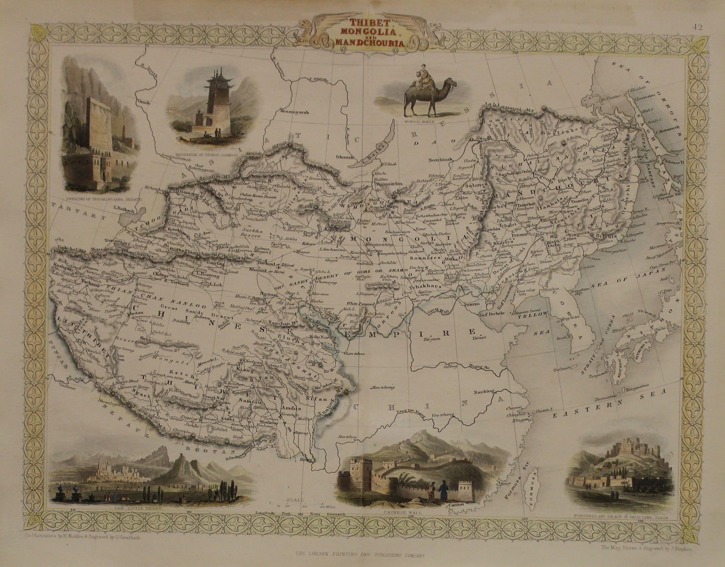Map, Tallis John, Tibet, Mongolia and Manchuria, c1851, Original