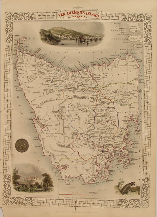 Map, Tallis John, Van Diemen's Island or Tasmania, c1851