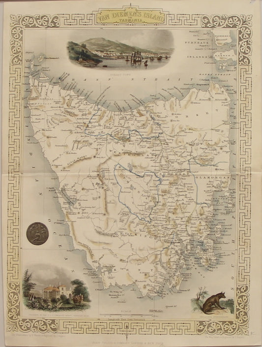 Map, Tallis John, Van Diemen's Island of Tasmania, c1851
