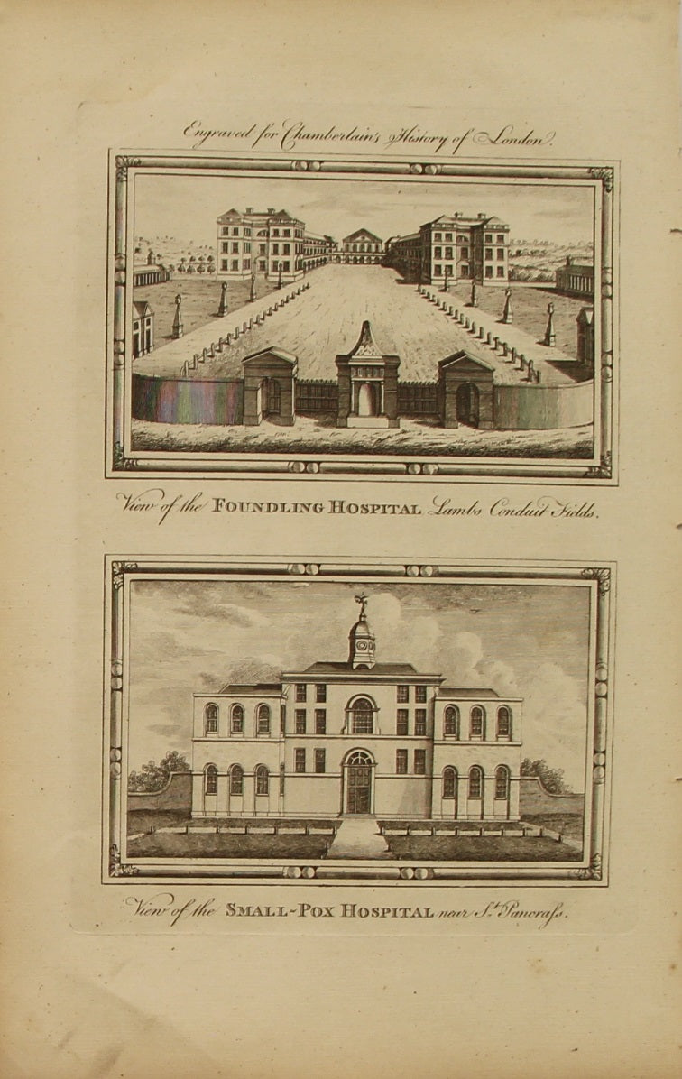 Architecture, View of the Foundling Hospital, and the Smallpox Hospital, Engraved for Chamberlains History of London, c1770
