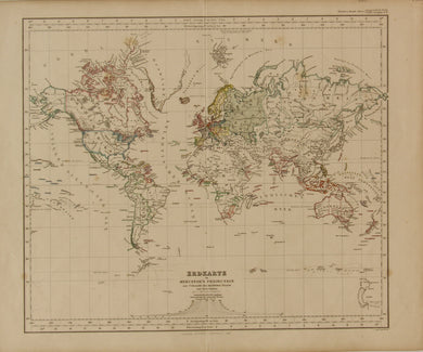 Map, Steiler Adolf, Erdkarte in Mercators Projection, Steilers Hand Atlas No 9, c1861